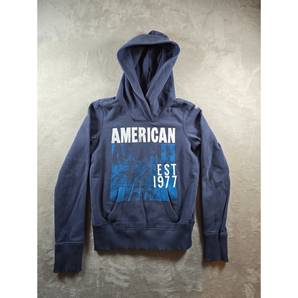 American Eagle Hoodie Sweatshirt Womens Juniors XS Blue Fleece Pullover *Read